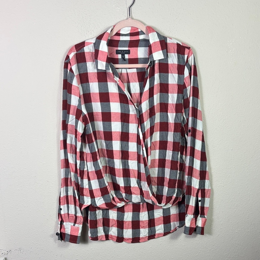 Rag & Bone Camille Top Drape Front High Low Plaid… - image 2